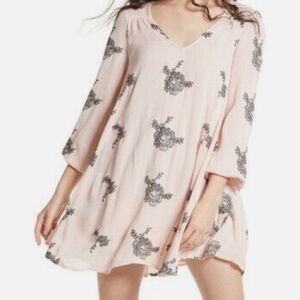 NWT Free People Long Sleeve Floral Pink and Grey Women's Mini Dress